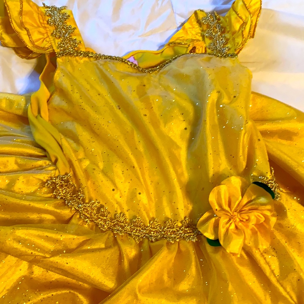 Girls princess belle dress, tiana and aura dresses